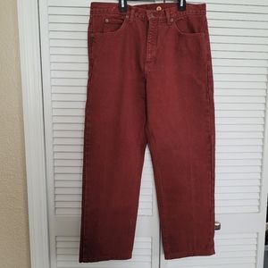 Vintage 90s Calvin Klein Union Made USA Deep Red Wash Denim Jeans Size 34